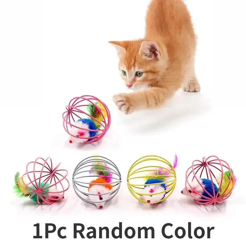 Cat Toy Pet Cat Kitten Playing Mouse Rat Mice Ball Cage Toys Pet Supplies Random Color  аксесуари для котів