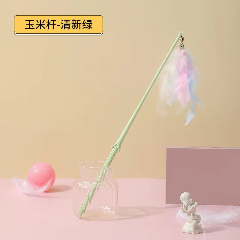 Interactive Cat Feather Toy Corn Pet Attractive Teaser Toy Feather With Bell Kitten Stick Durable Training Cat Products Supplies