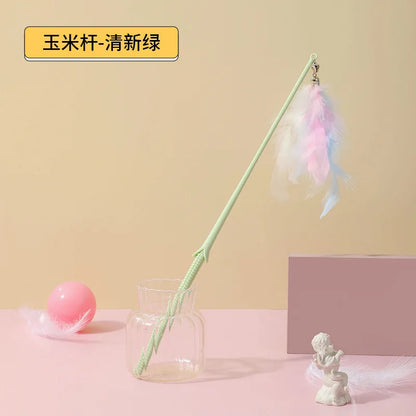 Interactive Cat Feather Toy Corn Pet Attractive Teaser Toy Feather With Bell Kitten Stick Durable Training Cat Products Supplies