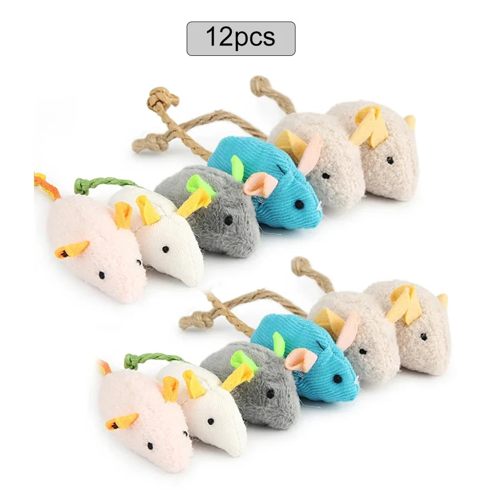 12pcs Funny Interactive Mouse Cat Toys Catnip Mice Plush Pet Toy Training Play Kitten Supplies