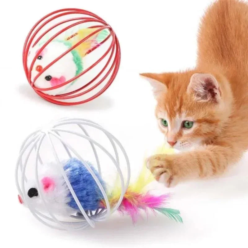 Cat Toy Pet Cat Kitten Playing Mouse Rat Mice Ball Cage Toys Pet Supplies Random Color  аксесуари для котів