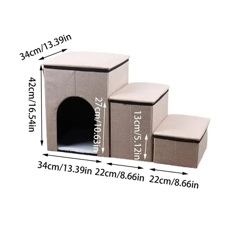 Folding Pet Stairs Bed 3-Step Cat Dog Removable Stairs Pet To Ramp Ladder Anti-slip Stairs Puppy Bed Storage Box Pet Supplies