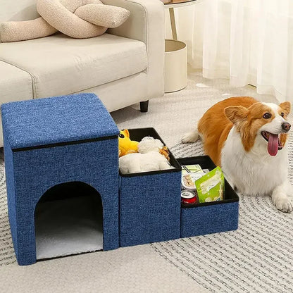 Folding Pet Stairs Bed 3-Step Cat Dog Removable Stairs Pet To Ramp Ladder Anti-slip Stairs Puppy Bed Storage Box Pet Supplies