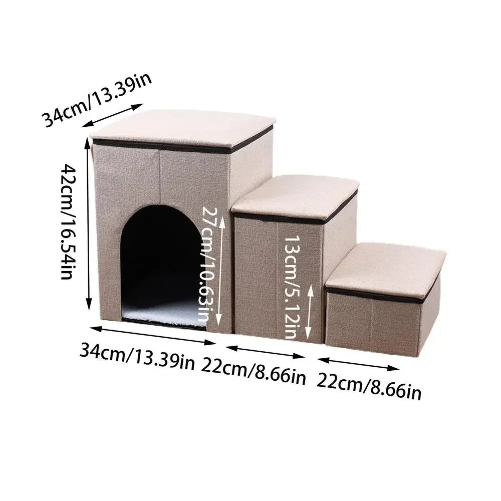 Folding Pet Stairs Bed 3-Step Cat Dog Removable Stairs Pet To Ramp Ladder Anti-slip Stairs Puppy Bed Storage Box Pet Supplies
