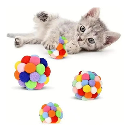 Cat Toys Cat Plush Ball Toy Pet Elastic Bell Ball Self Hi Ball Playing Cat Colorful Woolen Ball Pet Supplies