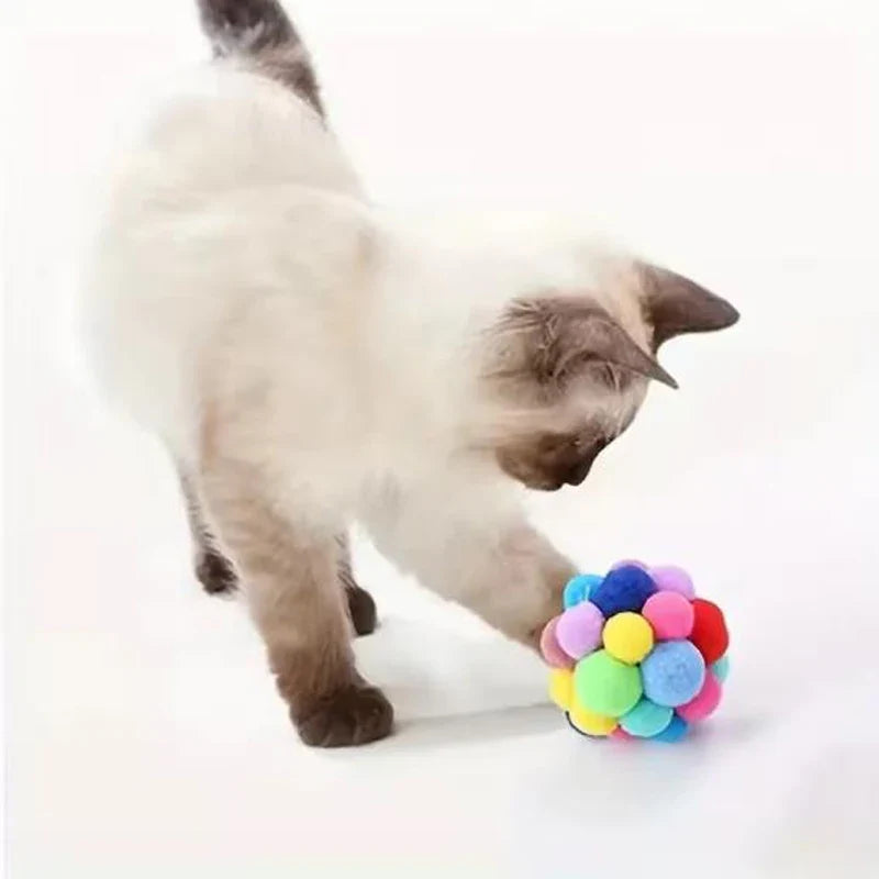 Cat Toys Cat Plush Ball Toy Pet Elastic Bell Ball Self Hi Ball Playing Cat Colorful Woolen Ball Pet Supplies